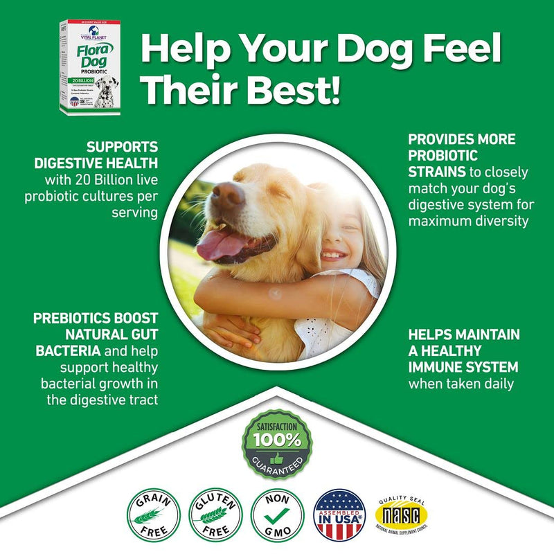Vital Planet - Flora Dog Chewable - High Potency, Multi-Strain Probiotic Formula for Dogs 60 Chewable Tabs - BeesActive Australia
