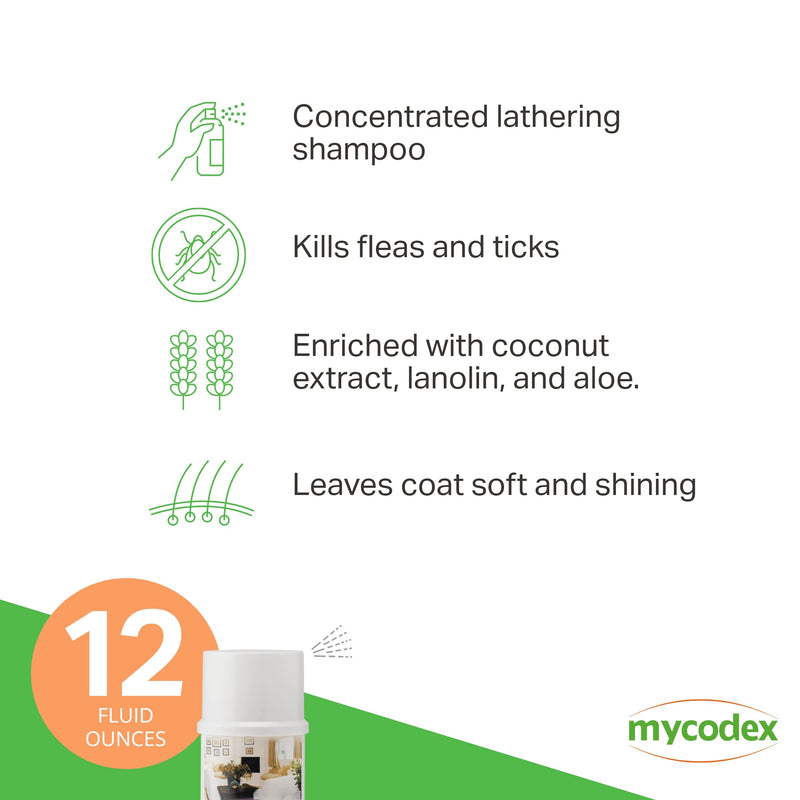 PRN Pharmacal Mycodex Flea and Tick Shampoo P3 - Sensitive Skin Shampoo for Dogs & Cats - With Oatmeal, Lanolin, & Aloe - Removes Dandruff, Dirt, & Scales while Killing Fleas, Ticks & Lice - 12 Oz - BeesActive Australia