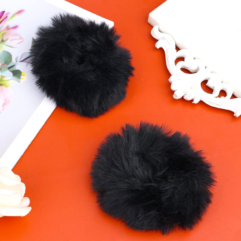KINBOM 2Pcs Furry Hair Pom Poms, Ponytail Scrunchies Faux Rabbit Fur Hair Scrunchies (Black) Black - BeesActive Australia