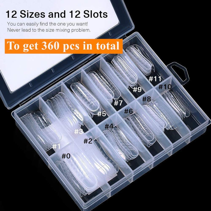 YOPAY 360 Pcs Coffin Nails Clear Full Cover Dual Nail Extension Forms Artificial Press on Ballerina Nail Tips 12 Sizes for Nail Salons and DIY Nail Art - BeesActive Australia