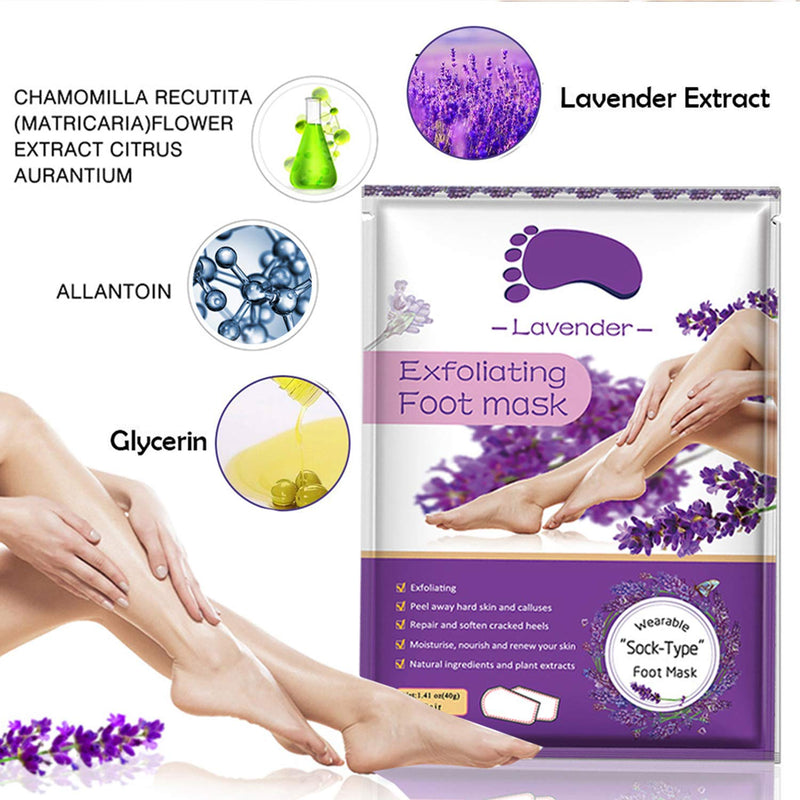 Foot Peel Mask 3 Pack, Natural Peeling Away Calluses and Dead Skin Cells, Make Your Feet Baby Soft, Repair Rough Heels- For Men & Women Lavender hand mask - BeesActive Australia