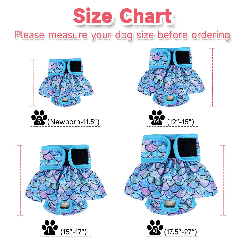 Langsprit Dog Diapers Female (3 Pack)，No Leak Washable Female Dog Diapers, Highly Absorbent Diapers for Dogs Female in Heat, Incontinence, Excitable Urination or Period Reusable Dog Diapers Mermaid Medium (Pack of 3) - BeesActive Australia
