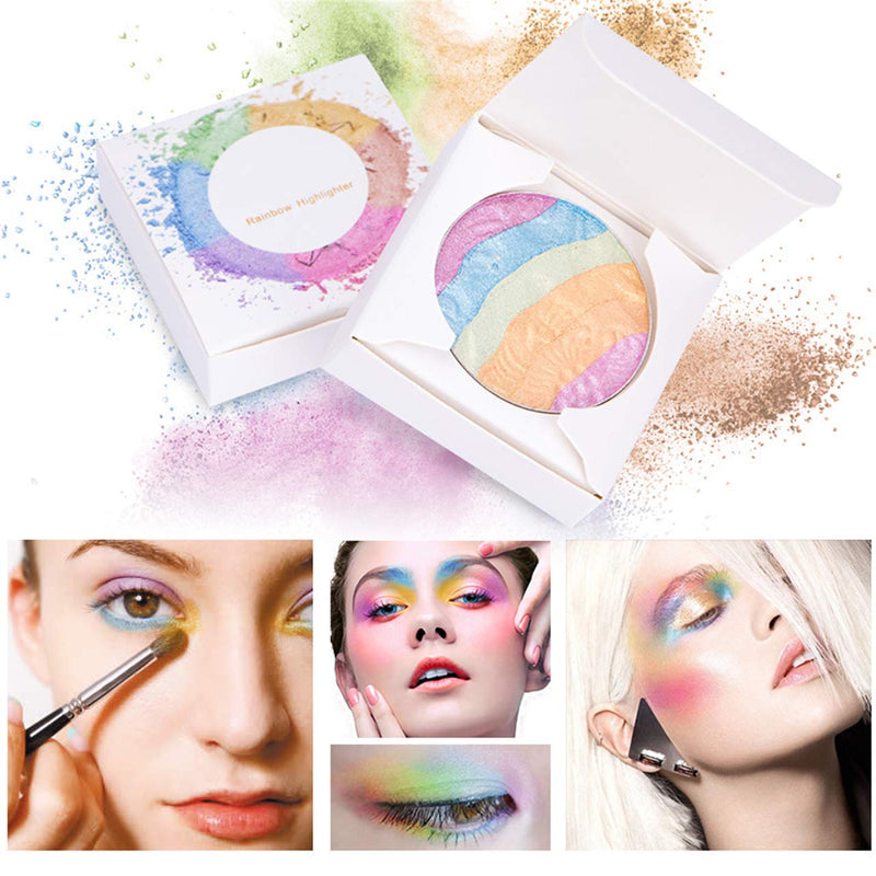 FantasyDay Pro 6 Colors 3D Baked Rainbow Highlighter Eyeshadow Makeup Palette Cosmetic Blusher Shimmer Powder Contouring Kit Unicorn Blush #2 - BeesActive Australia