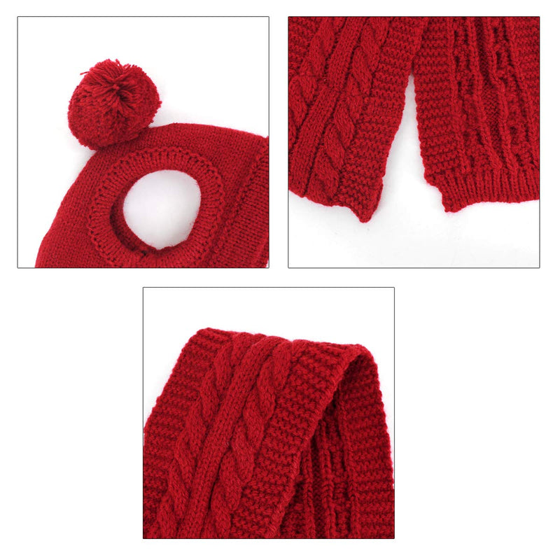 Goclothod Pet Dog Knitted Scarf and Hat Set Winter Neck Ear Warmer Red - BeesActive Australia