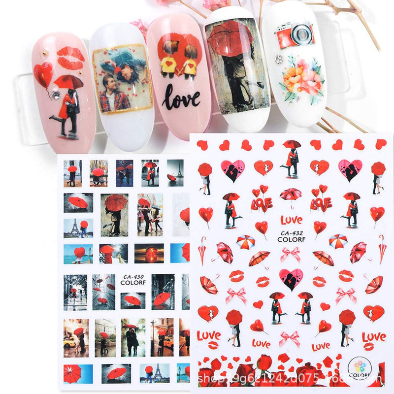 9 Sheets Valentine's Day Nail Art Stickers Decals Water Transfer DIY Nail Decals Love, Red Lips, Angel, Rose, Lovers Art Design for Women Girl Lovers Valentine's Day Favors Gift - BeesActive Australia