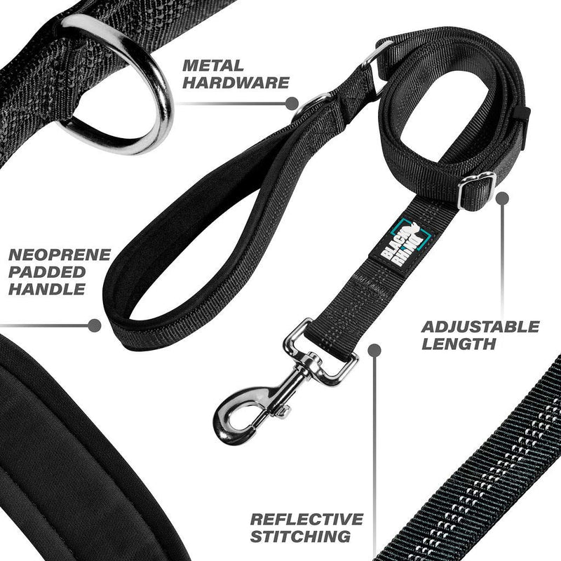 Black Rhino – Dog Leash Adjustable Length (3-5 Feet) with Soft Neoprene Padded Handle | Heavy Duty Lead for Easy Control | Small Medium Large Breeds | Reflective Stitching 3-5Ft Black - BeesActive Australia