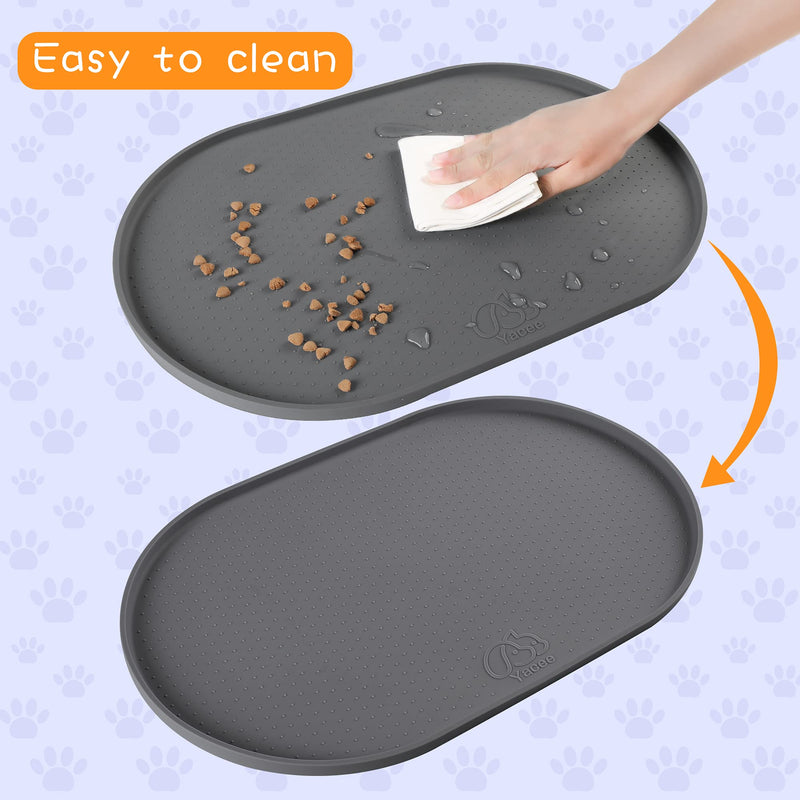 Yacee Silicone Dog Food Mat Waterproof, Easy Clean in Dishwasher, Pet and Cat Mats 0.5" Raised Edges, Placemat Tray to Stop Food Spills and Water Bowl Messes on Floor Large 19x12x0.5 Inch Gray - BeesActive Australia