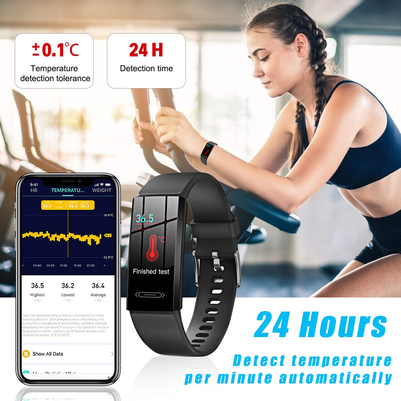 2021 Version Fitness Tracker with Body Temperature Heart Rate Blood Pressure Sleep Health Monitor, IP68 Waterproof Activity Tracker, Step Calorie Counter Pedometer Watch for Men Women Teens Black - BeesActive Australia