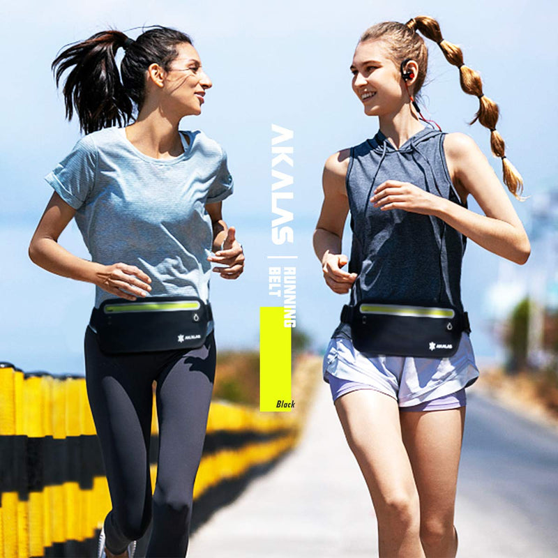 Akalas Ultra Slim Running Belt Waist Pack, No-Bounce Lightweight Fanny Pack, Water Resistant Runner Waist Bag, Adjustable Running Pouch for Gym Workouts, Travel & Outdoor Activities Black - BeesActive Australia