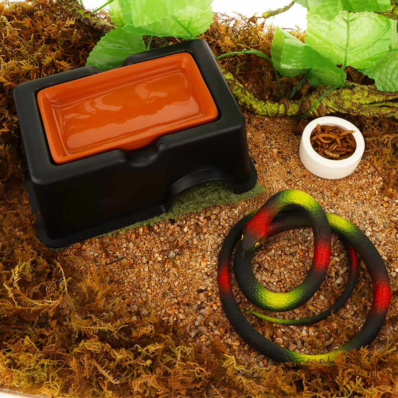 DQITJ Reptile Hideout Box Sink Humidifier with One Small Carpet Mat and One Bunch of Artificial Leaves for Lizard Snake Leopard Gecko Spider Frog Turtle - BeesActive Australia