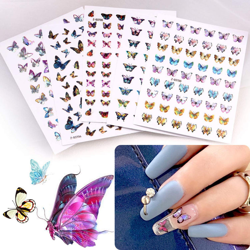 Butterfly Nail Art Stickers, Self-Adhesive Acrylic Nail Art Decals, DIY Laser Bronzing Nail Art Stickers Foil Paper Printing For Acrylic Nails Art Design Decor Manicure Tips Accessories (12 Sheets) - BeesActive Australia