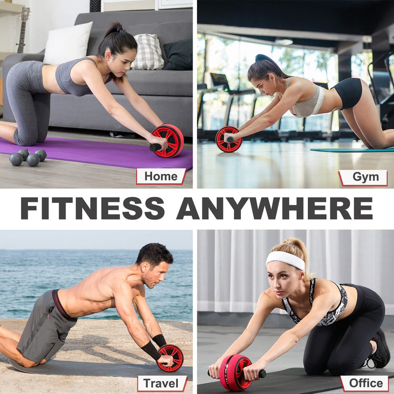 Bssay Ab Roller Wheel, Abs Workout Equipment for Abdominal & Core Strength Training, Exercise Wheels for Home Gym Fitness, Wider Ab Machine with Knee Pad Accessories Red-no resistance rope - BeesActive Australia