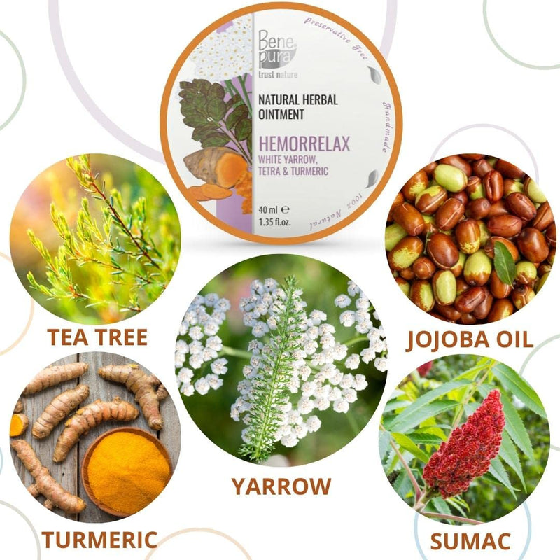 BenePura Hemorrhoids Ointment, Natural White Yarrow, Tetra and Turmeric Ointment, Soothes Burning, Itching and Discomfort, 40 ml - BeesActive Australia