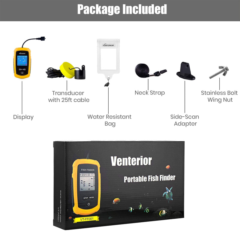 Venterior Portable Fish Finder Depth Finders with Sonar Transducer, LCD Display and Water Resistant Bag - BeesActive Australia