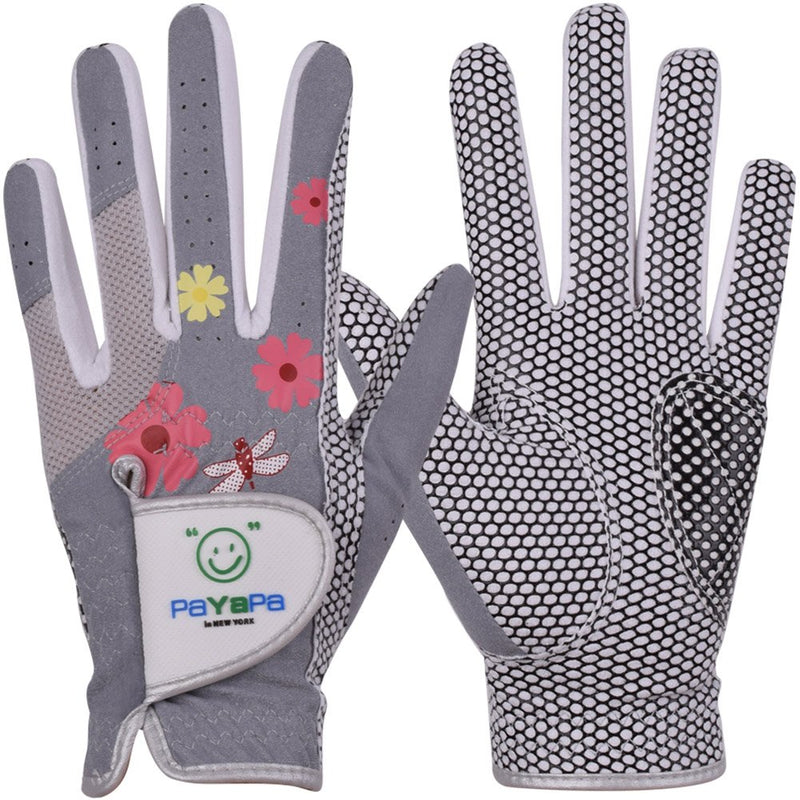 GH Women's Leather Golf Gloves One Pair - Flower Printed Both Hands Gray 18 (XS) - BeesActive Australia