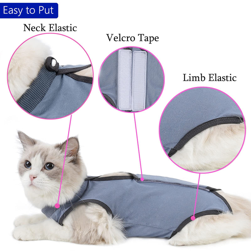 kzrfojy Cat Surgery Recovery Suit Professional for Surgical Abdominal Wound Or Skin Diseases E-Collar Alternative for Cats Dogs After Surgery Wear Pajama Suit Medium Grey-blue - BeesActive Australia