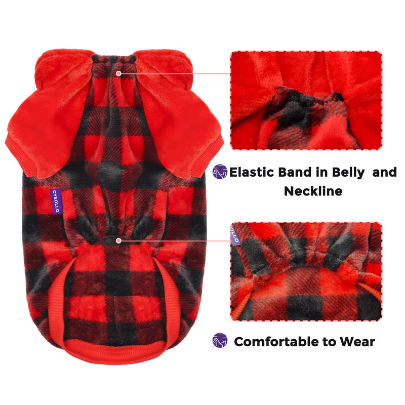 cyeollo Dog Coat Buffalo Plaid Dog Winter Coat Flannel Dog Sweatshirt Cold Weather Coats New Year Dog Clothes for Small Medium Dogs XX-Large With Hat (Red） - BeesActive Australia
