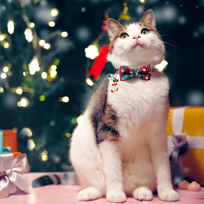 LLHK 4 Pack Christmas Cat Collars with Bow Tie and Bell,Breakaway Kitten Collar for Girl Boy Cats,Adjustable 7-12inch, for Kitty Kitten Adult Cats,Pet Supplies,Stuff,Accessories. - BeesActive Australia