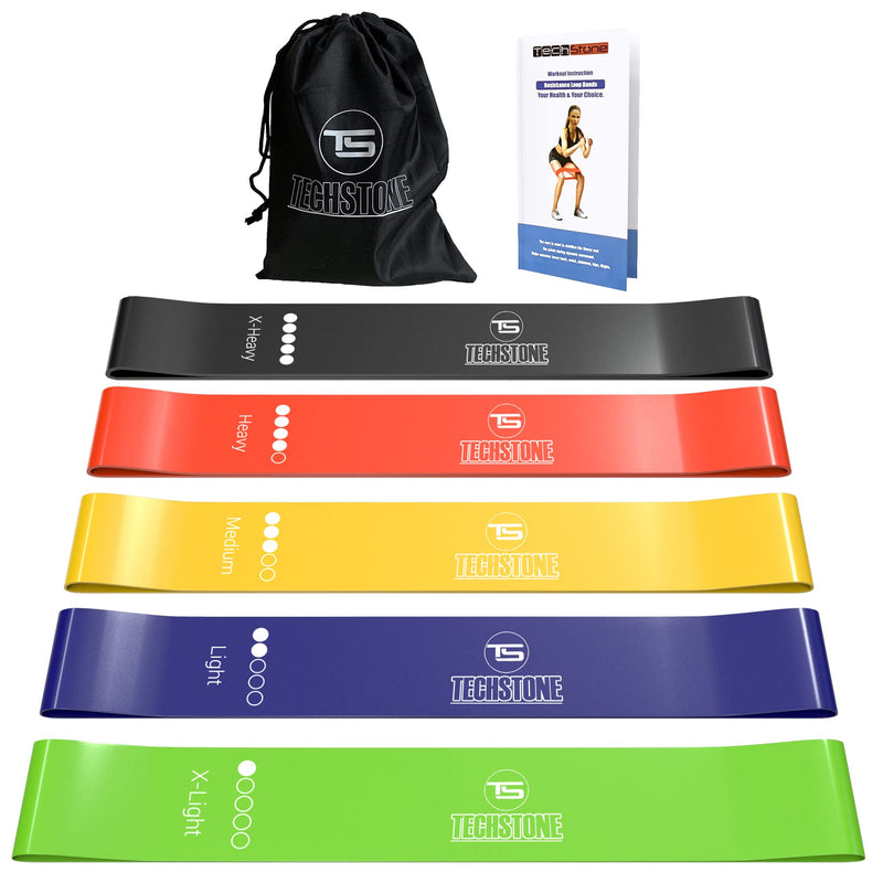 TechStone Resistance Bands Set for Men and Women, Pack of 5 Different Resistance Levels Elastic Band for Home Gym Long Exercise Workout – Great Fitness Equipment for Training, Yoga – Free Carrying Bag - BeesActive Australia