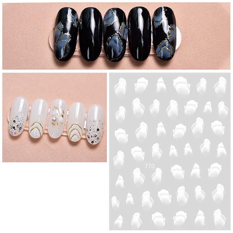 Simple Hill Pattern Nail Art Stickers Decals,3D Self-Adhesive White Shell Style Hills Nail Design for Women Girls,4 Sheets DIY Acrylic Nail Supplies,Manicure Tips Nails Decoration - BeesActive Australia