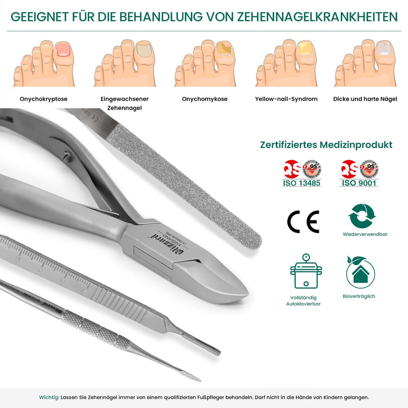 Podiatry Instrument Set by Blizzard – 4 Piece Chiropodist Tools Kit with Nail Nipper, Blacks File, Diamond Deb Dresser and Scalpel Blade Handle - German Forged Implements for Podiatry Care - Hospital Grade 4 Count (Pack of 1) - BeesActive Australia
