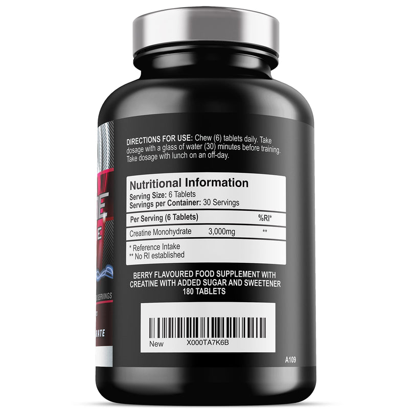 Chewable Creatine Tablets (Berry Flavour) - 3000mg Chewable Creatine Monohydrate Tablets - Creatine Chews - 180 Tablets - BeesActive Australia