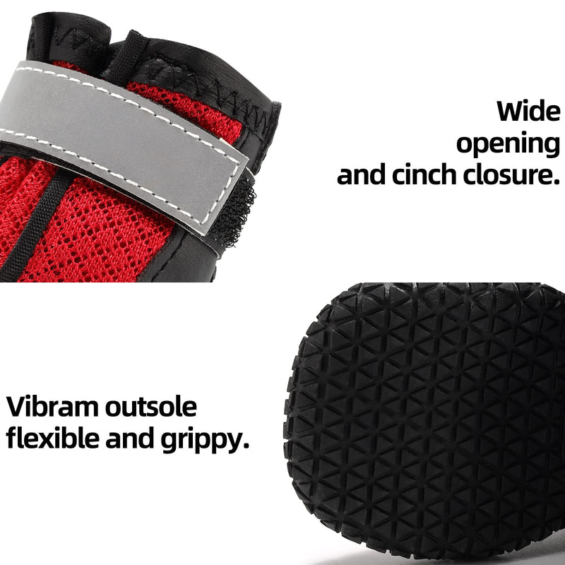 Hcpet Dog Boots Breathable Dog Shoes for Hot Pavement, Heat Resistant Dog Booties with Reflective Straps, Puppy Outdoor Paw Protectors with Rubber Soles for Hiking and Running 3: 2.6"x2.0"(L*W) for 31-35 lbs Red-4pcs - BeesActive Australia