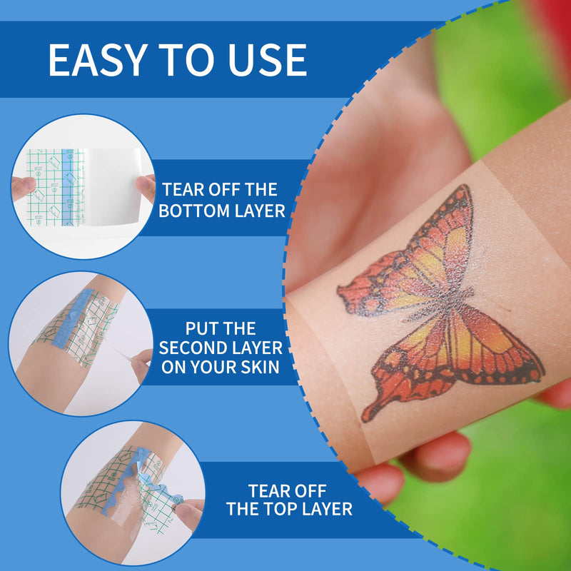 50 Pcs Waterproof Adhesive Bandages Transparent Stretch Saniderm Tattoo Aftercare Bandage,Protective Waterproof Film Dressing Cover Tape for Wound Dressing, Swimming, Shower (4 x 4 Inch Round,Square) - BeesActive Australia