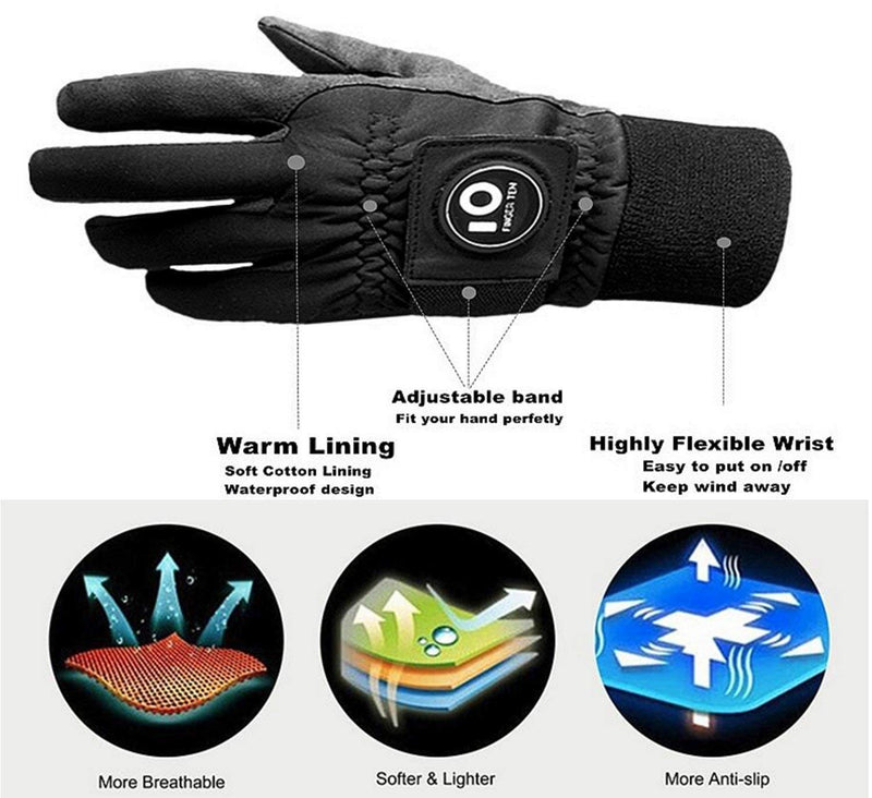 FINGER TEN Winter Golf Gloves Men with Ball Marker Grip Performance 1 Pair, Cold Weather Windproof Waterproof Size Samll Medium ML Large XL Small - BeesActive Australia