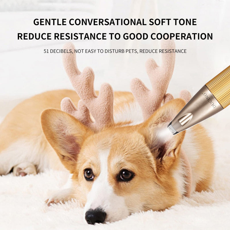 Dog Paw Clippers with LED, USB Rechargeable Professional Dog Grooming Kit, Low Noise Dog Paw Trimmer for Small Dogs and Cats Hair Around Face, Paws, Eyes, Ears, Rump (Gold) Gold - BeesActive Australia