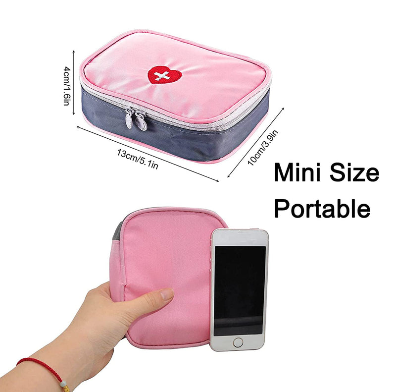 SwirlColor Mini First Aid Pouch Portable Pill Organiser Easy Carry Empty Medicine Container with Multi-Pocket for Travel 5.1*3.9*1.57inch Pink - BeesActive Australia