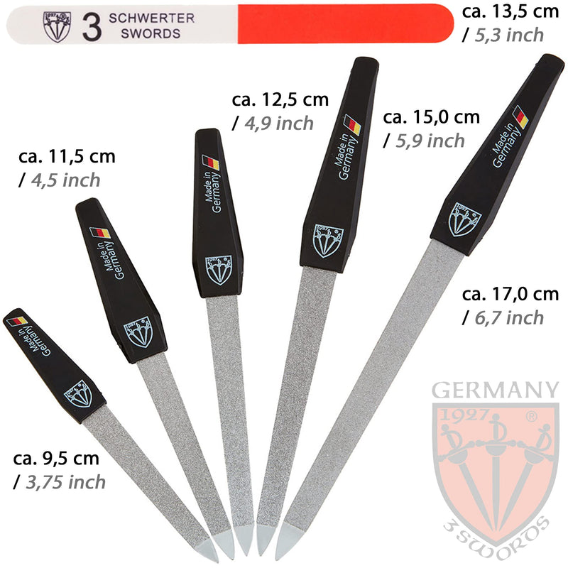 3 Swords Germany - Brand Quality Sapphire Nail File Set (5 pcs.) with 3-Way Nail Buffer (1 pc.), Manicure Pedicure Finger & Toe Nail Care - Made in Solingen Germany (671) 5 Nail Files / 1 Buffer - BeesActive Australia