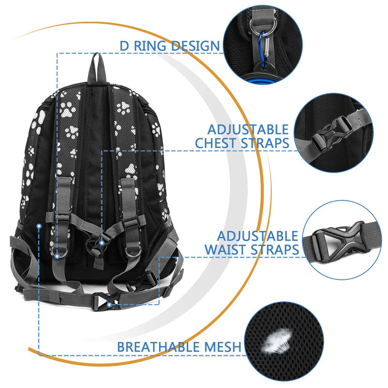 Dog Backpack Carrier for Small Dogs Cats Rabbits Cute Mesh Paws Puppy Front Carrier Backpack Breathable Head Out Design with Reflective Safe Pet Carrier Backpack for Travel Outdoor Hiking Medium - BeesActive Australia