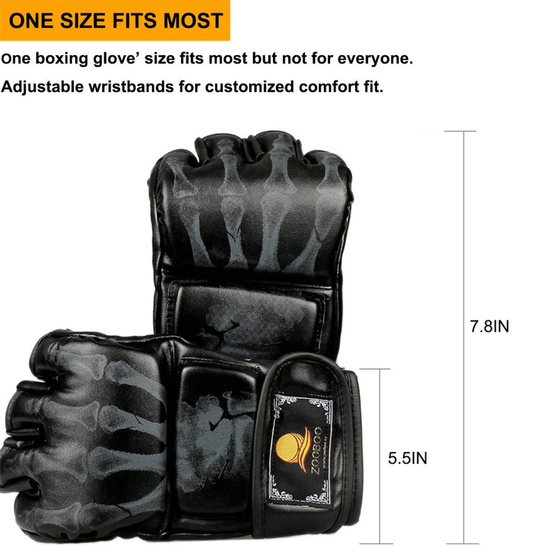 [AUSTRALIA] - ZooBoo MMA Gloves, Half-Finger Boxing Fight Gloves MMA Mitts with Adjustable Wrist Band UFC Gloves for Sanda Sparring Punching Bag Training Black 