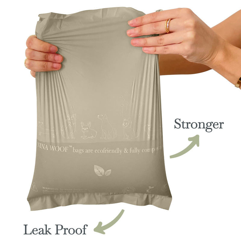 Nina Woof Dog Poop Bags - Compostable & Biodegradable Dog Waste Bags for Puppy for Walks, Travel - Thick Refill Trash Bag for Dog, Premium Pet Poop Bags 90 Bags (6 Rolls) - BeesActive Australia