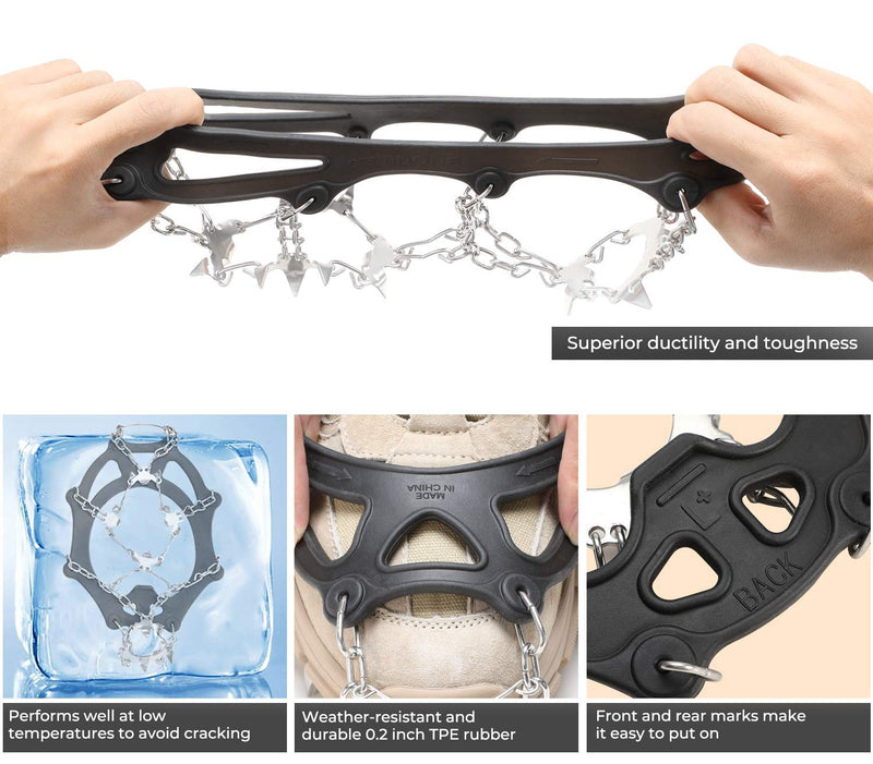 Crampons for Hiking Boots and Snow Shoes, Sportneer 19 Spikes Stainless Steel Anti-Slip Climbing Crampons, Boot Chains and Footwear Traction Microspikes for Hiking Walking Mountaineering Climbing Black X-Large - BeesActive Australia