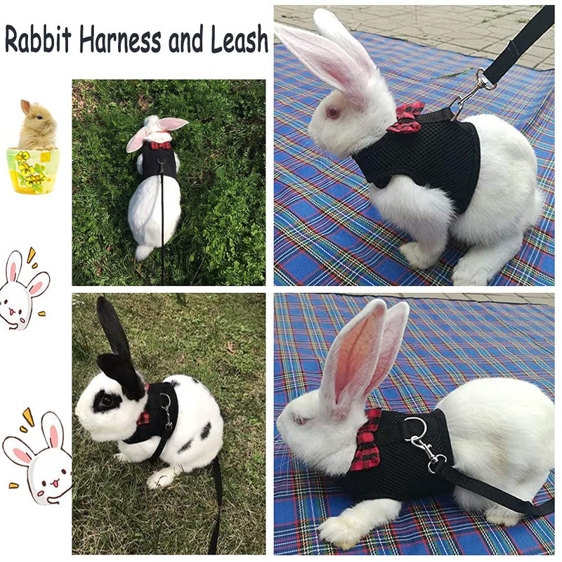 ASOCEA Adjustable Bunny Harness and Leash Soft Pet Harness Vest Cloth Lead for Small Animals Rabbits Ferret Kitten Black - BeesActive Australia