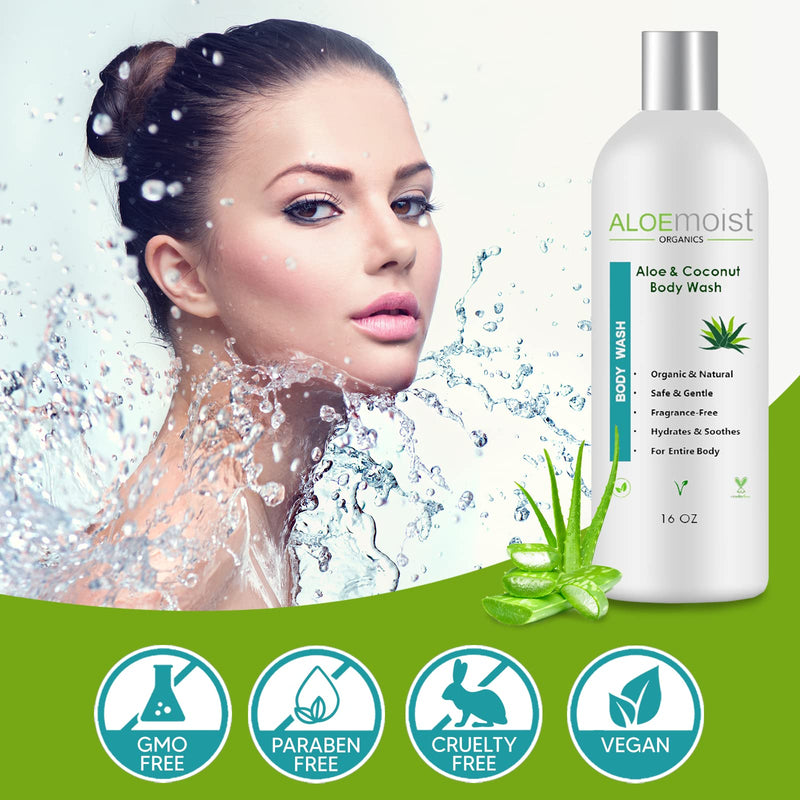 AloeMoist Organic Body Wash Moisturizing Shower Gel – Sensitive Skin Body Wash – No Added Scent, Dye or Gluten – Moisturizing Body Wash Women & Men w/Coconut, Aloe, Honey, Vitamin E - BeesActive Australia