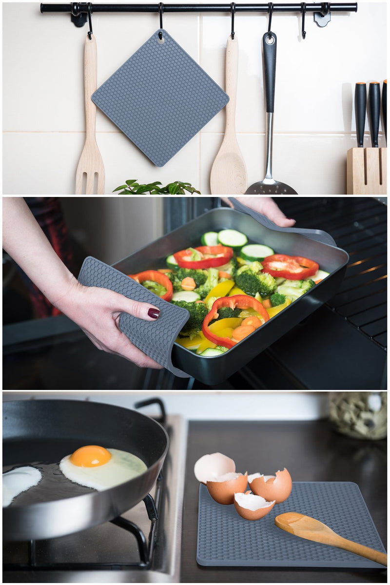 Silicone Trivet Mats - Pot Holders - Drying Mat Our potholders Kitchen Tools is Heat Resistant to 440°F, Non-Slip Durable Flexible Easy to wash and Dry and Contains 4 pcs by Q's INN. Gray - BeesActive Australia
