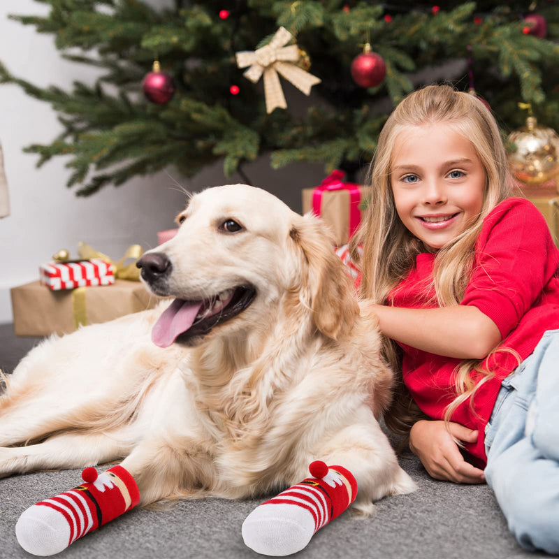Rypet 2 Pairs Christmas Dog Socks Non Slip Dog Grip Socks with Adjustable Straps Traction Control for Indoor & Hardwood Floor, Pet Paw Protector for Small Medium Large Dogs L (2 Pairs) - BeesActive Australia