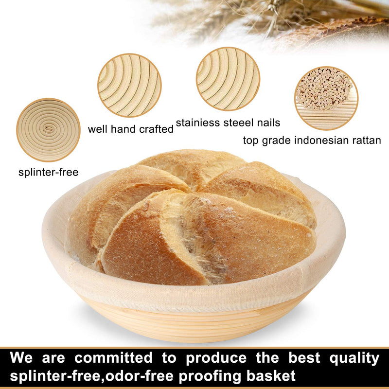 10 inch Round Banneton Bread Proofing Basket Set of 2PCS Bread Dough Proofing Rising Rattan Basket & Liner for Baking Bread Making - BeesActive Australia