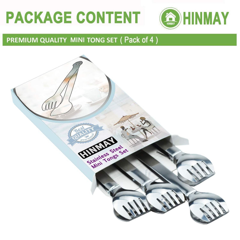 HINMAY Mini Serving Tongs 6-Inch Stainless Steel Small Appetizer Tongs, Set of 4 (Mirror Polished) Mirror Polished - BeesActive Australia