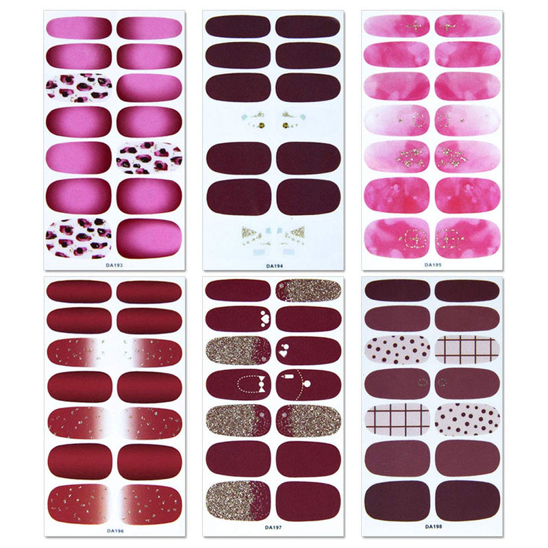 WOKOTO 12 Sheets Glitter Nail Art Stickers With 1Pc Nail File Adhesive Nail Polish Wraps Strips Manicure Accessories For Women KIT3 - BeesActive Australia