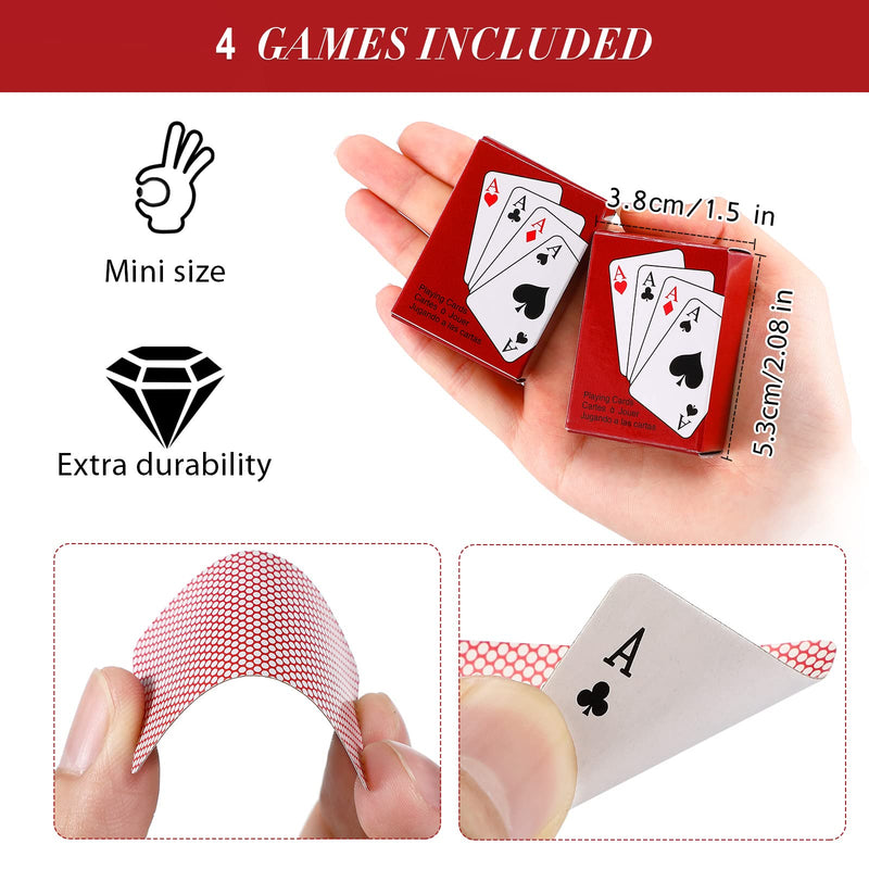 4 Decks Mini Playing Cards, Mini Poker Cards Traveling Decks Cards Festival Party Game Supply for Teens and Adults, 2.15 x 1.57 Inch - BeesActive Australia