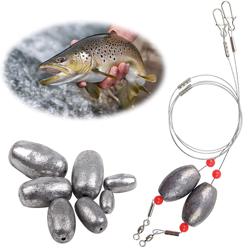 SILANON Egg Fishing Sinker Weight Rigs- 4/8pcs Flounder Rig Saltwater Stainless Steel Fishing Wire Leader with Egg Sinker Fishing Swivel Snap Connector for Trout Bottom Fishing 0.5oz-8pcs - BeesActive Australia