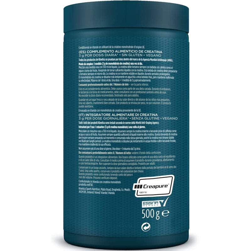 Kinetica 100% Creatine Monohydrate Powder, Gluten Free, Suitable for Vegans, 147 Servings, Unflavoured, 500g - BeesActive Australia