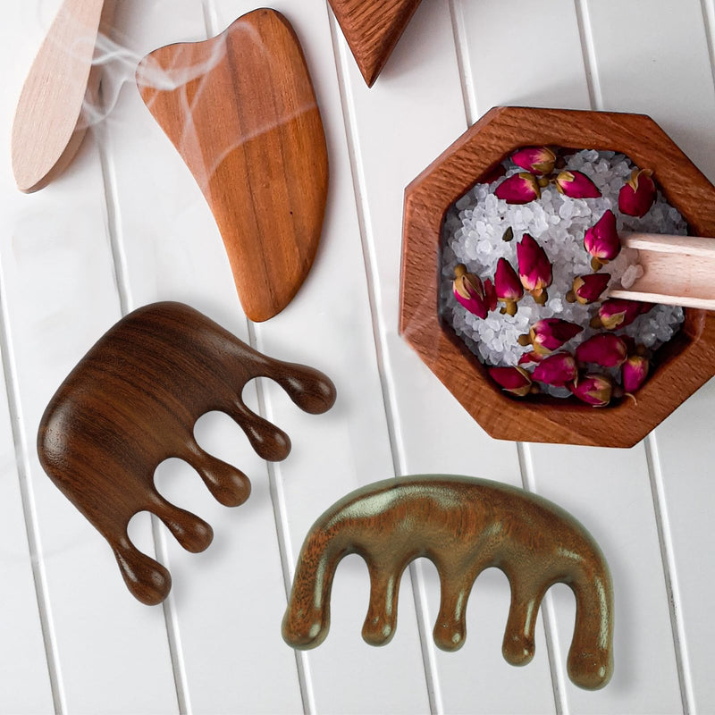 2 Pcs Wooden Massage Comb, Scalp Massager Wide Tooth Hair Massager Scalp Multi Functional Wooden Wide Tooth Comb for Men Women - BeesActive Australia