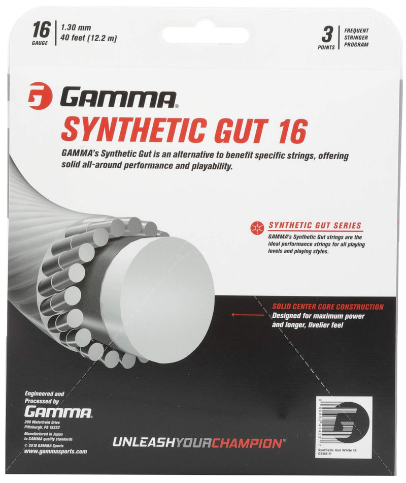 Gamma Synthetic Gut Series Tennis Racket String - Balance Of Playability And Extra Durability For All Playing Levels & Styles - 16, 17 or 18 Gauge (Black, Gold, Optic Yellow, Red, Royal Blue, White) 16 Gauge - BeesActive Australia