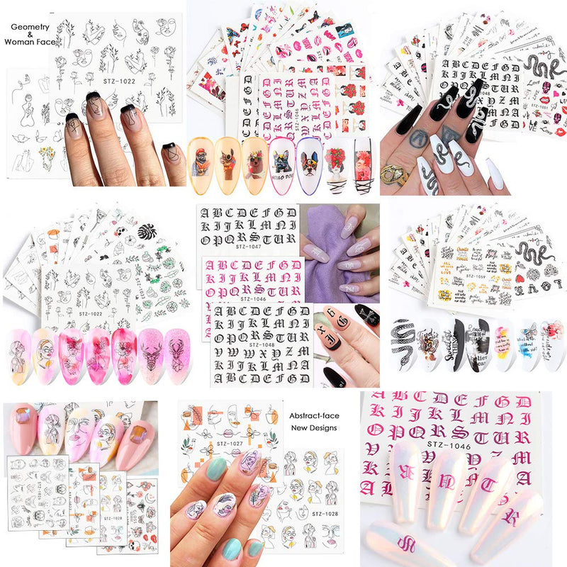 Nail Art Sticker Decals Foil Water Transfer Sticker Snake Flower Butterfly Letters Heart Lips Abstract Image Black Line Face Animals Fashion Design for women Manicure Charms Decorations Supplies 48 Sheets - BeesActive Australia