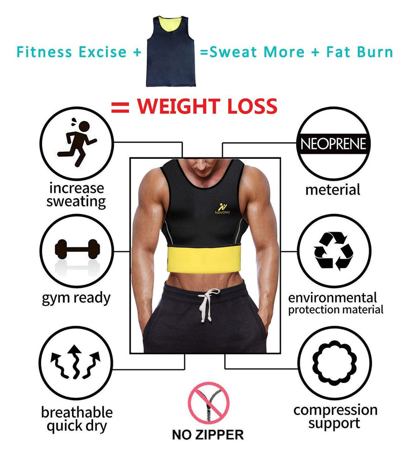 NINGMI Sweat Vest for Men Neoprene Waist Trainer Tank Weighted Vest Waist Trimmer Sauna Suit Running Vest 6X-Large Black8036 - BeesActive Australia